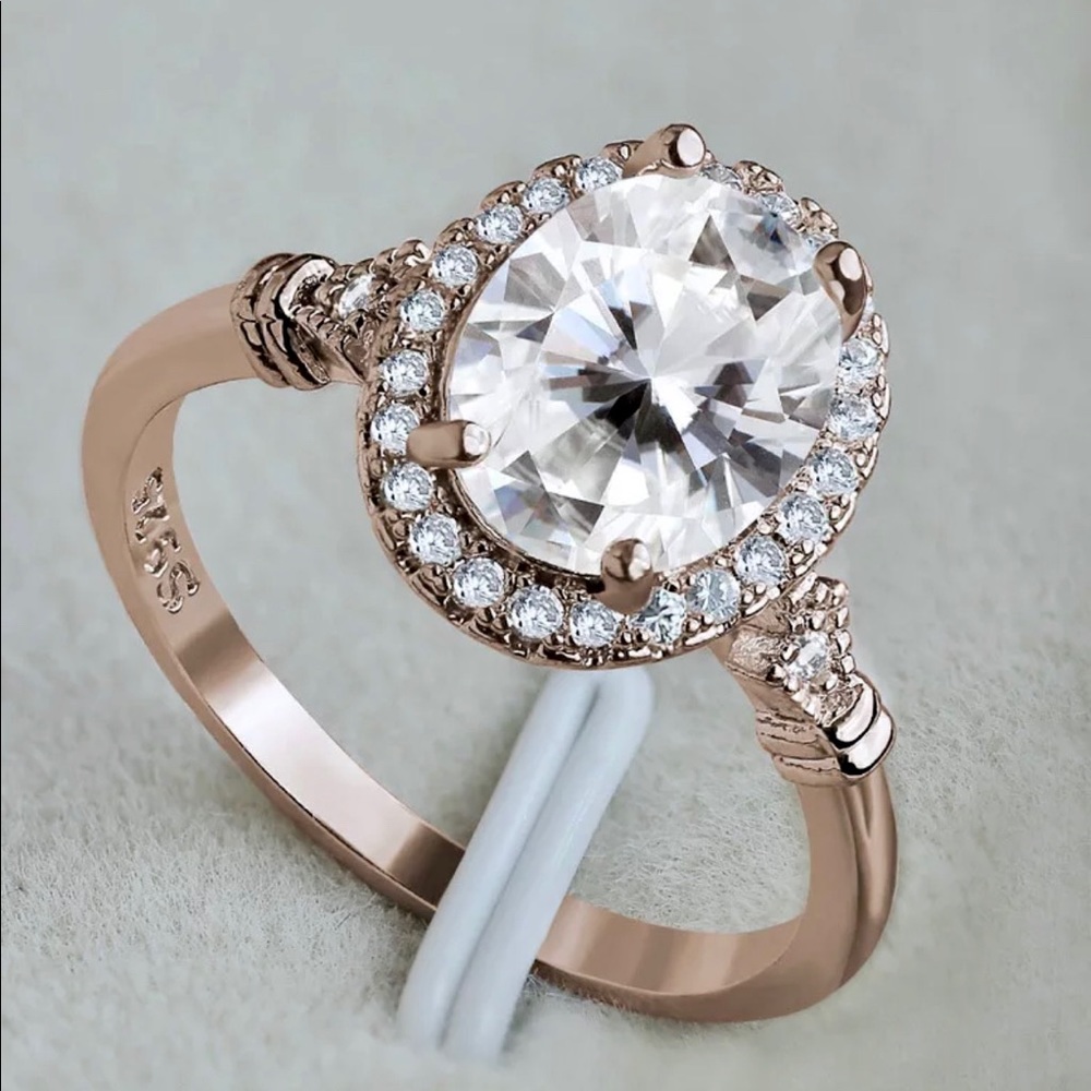 Rose Gold Diamond Wedding Bridal Engagement Ring - Picture 5 of 9